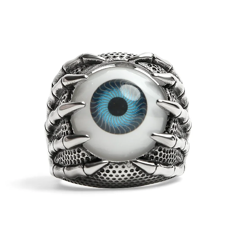 pearl ladies ring-Stainless Steel Skeleton Hands Holding Blue Eyeball Ring / SCR4079