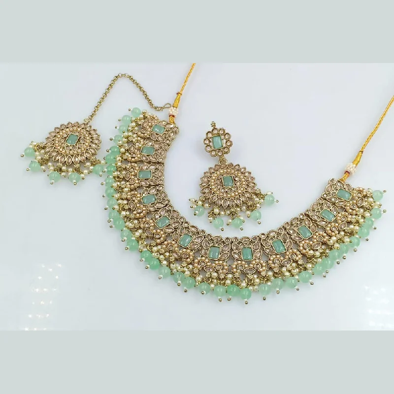 custom engraving ladies necklace-Rani Sati Jewels Gold Plated Crystal Stone Necklace Set