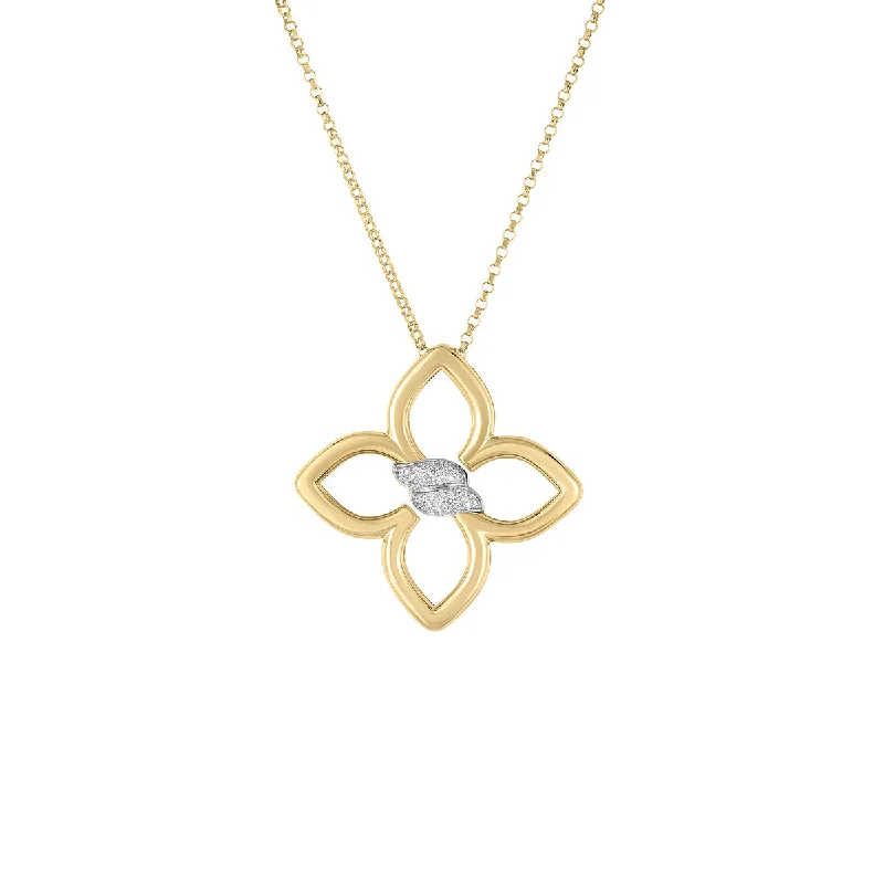 zodiac sign ladies necklace-18K Yellow and White Gold Cialoma Medium Diamond Flower Necklace