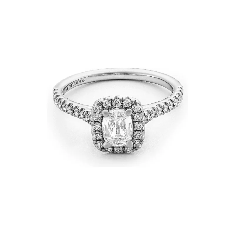 heirloom style ladies engagement rings-14k White Gold Cushion Diamond Criss-Cut Halo Engagement Ring