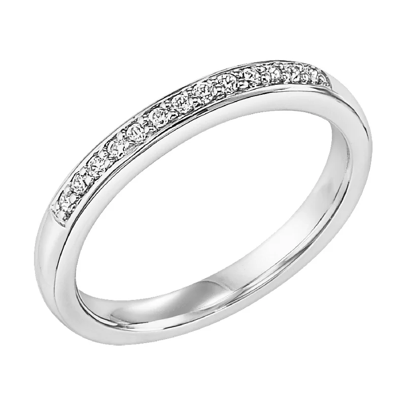 open band ladies ring-Lady's White 14 Karat Wedding Band With 0.12tw Round Diamonds