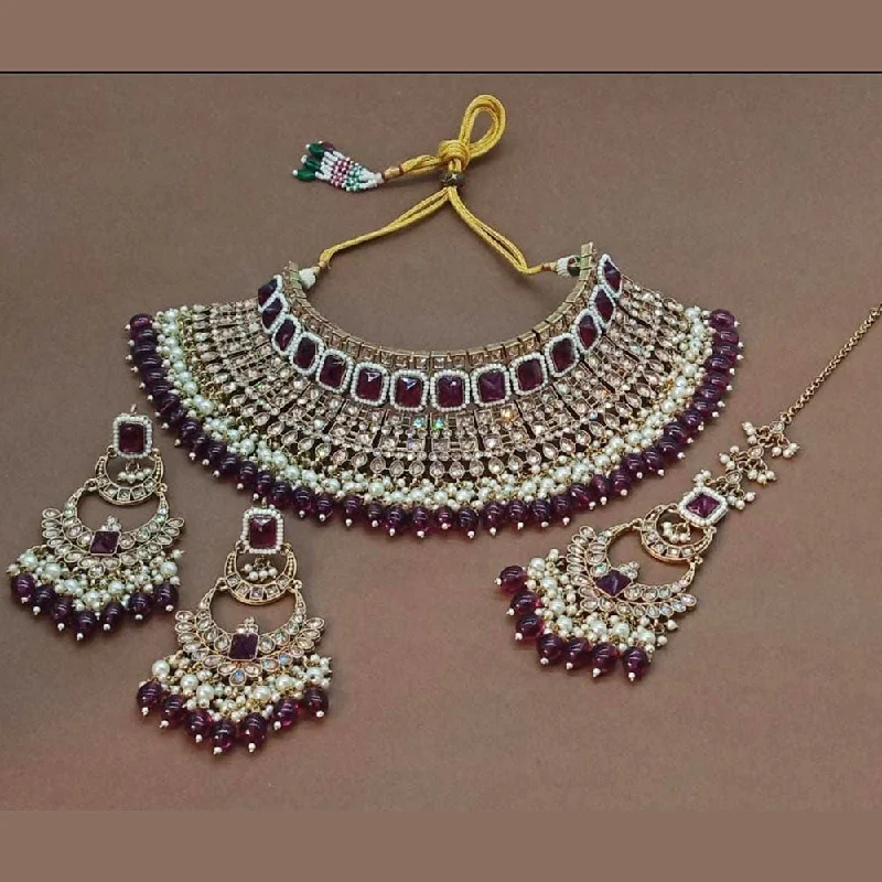 gemstone ladies necklace-India Art Gold Plated Crystal Stone Choker Necklace Set