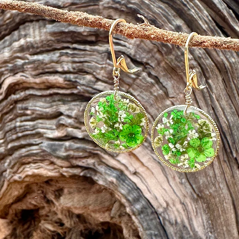 red garnet ladies earrings-Green Botanical Garden Earrings - BG 137