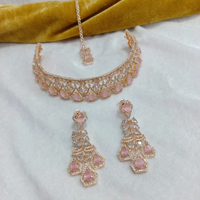 oval-cut ladies necklace-Manisha Jewellery American Diamond Necklace Set