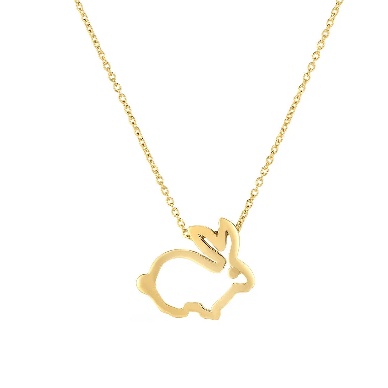 diamond heart ladies necklace-18K Yellow Gold Tiny Treasures Rabbit Outline Necklace