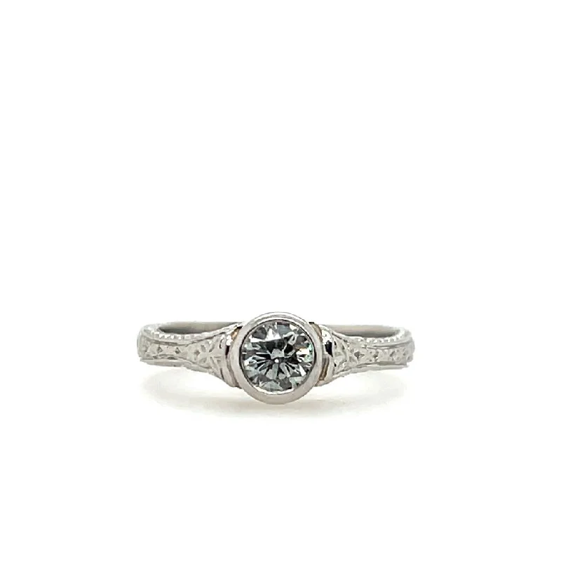 overlapping band ladies engagement rings-Estate 14K White Gold 0.42ct Diamond Solitaire Engagement Ring