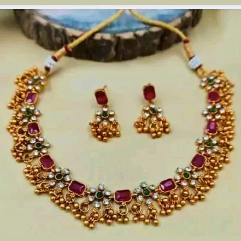 bridal crystal ladies necklace-Palak Art Gold Plated Crystal Stone Necklace Set