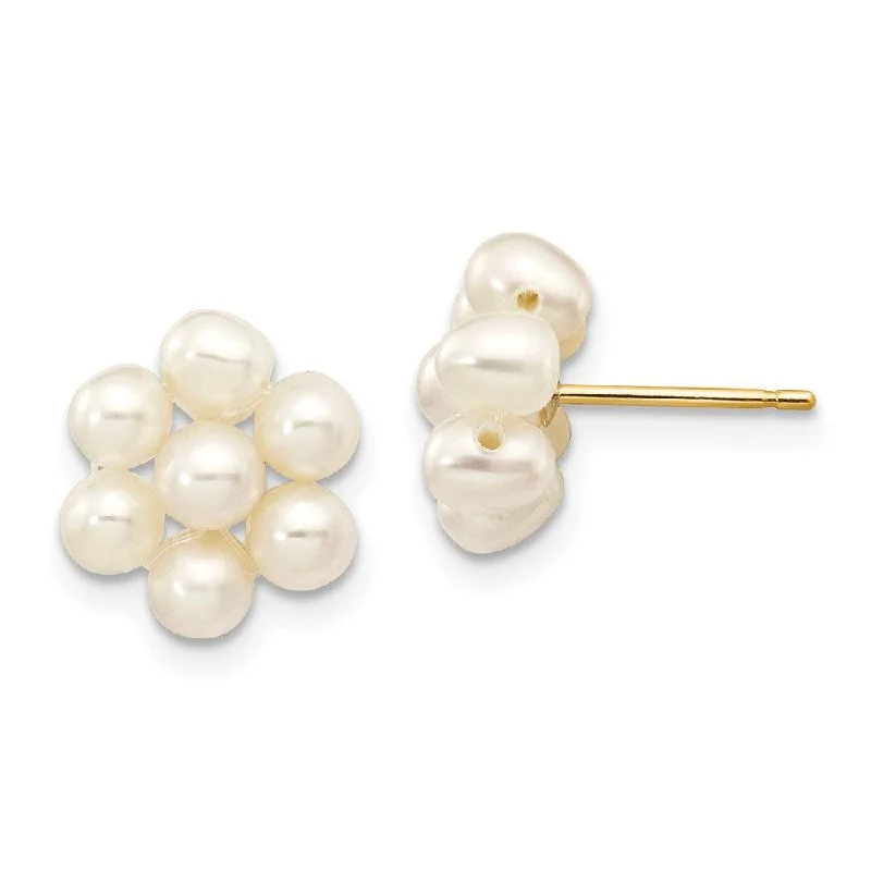 angel wings ladies earrings-14k 3-4mm White Egg Freshwater Cultured Pearl Flower Earrings