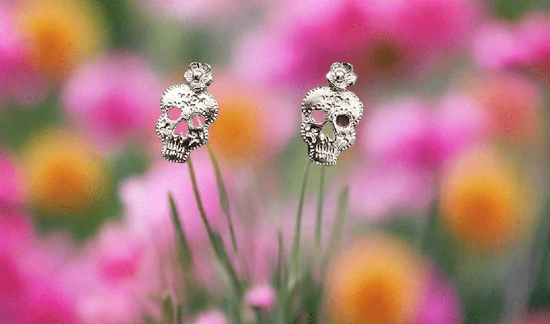 tribal ladies earrings-Vida y Muerte Skull Post Earrings -