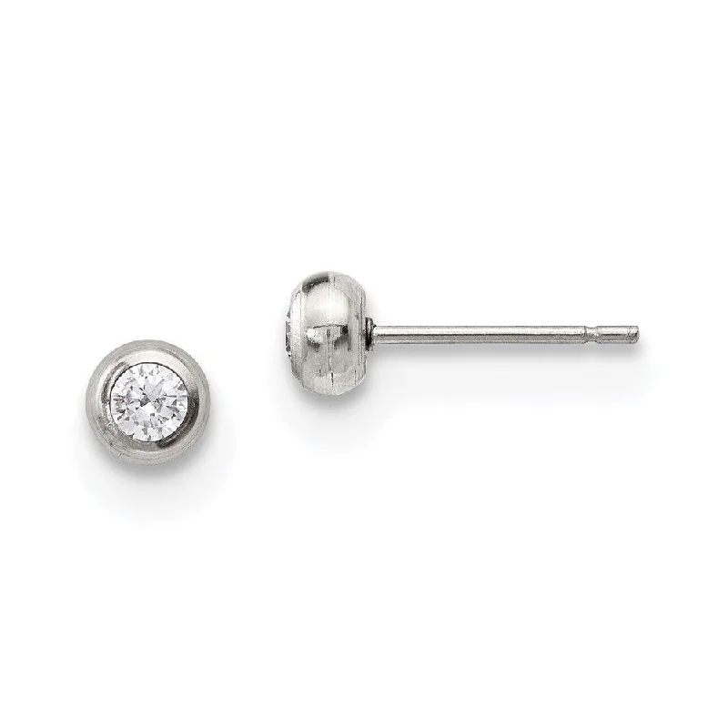 tribal ladies earrings-Stainless Steel Polished 3mm Bezel CZ Stud Post Earrings