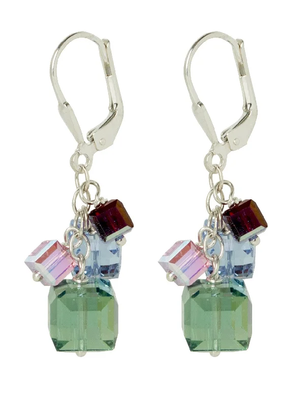 bohemian-style ladies earrings-Burano Swarovski Crystal Cube Earrings