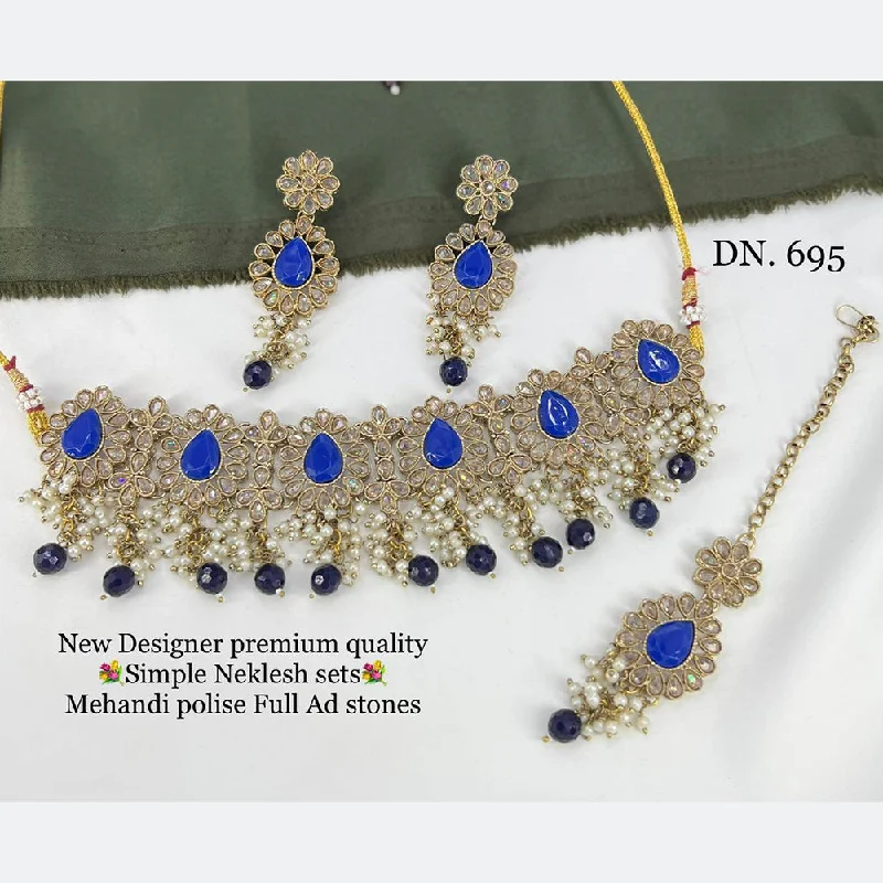 freshwater pearl ladies necklace-Manisha Jewellery Mehandi Polish AD Stone Necklace Set