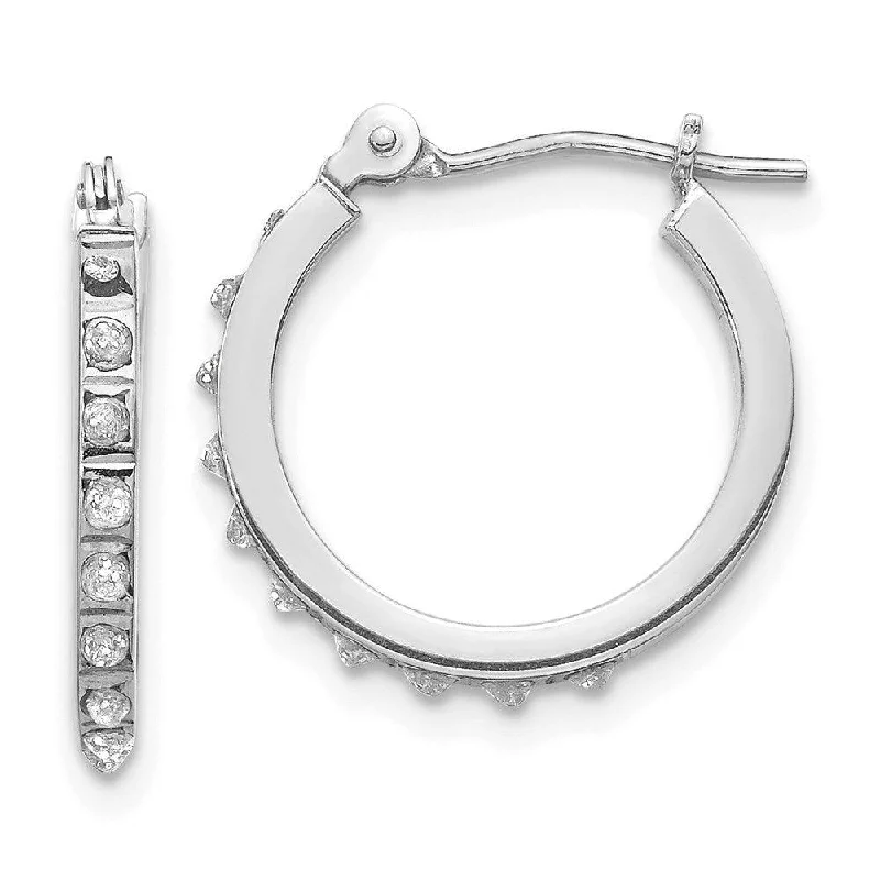 high-end gemstone ladies earrings-14k White Gold Diamond Fascination Hinged Hoop Earrings