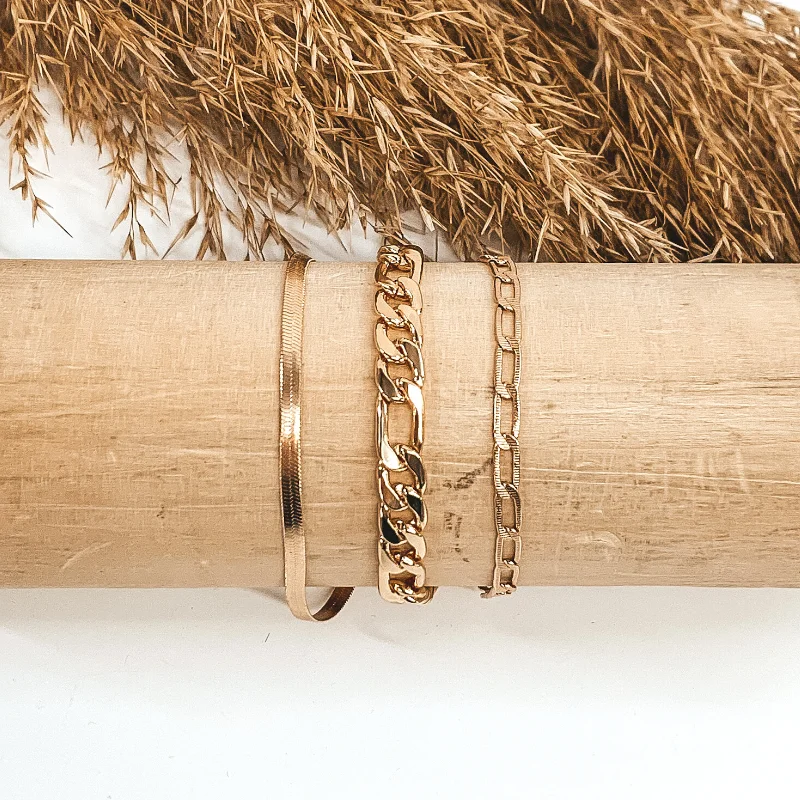 minimalist ladies bracelets & bangles-3 Strand Multi Chain Magnetic Bracelet in Gold Tone