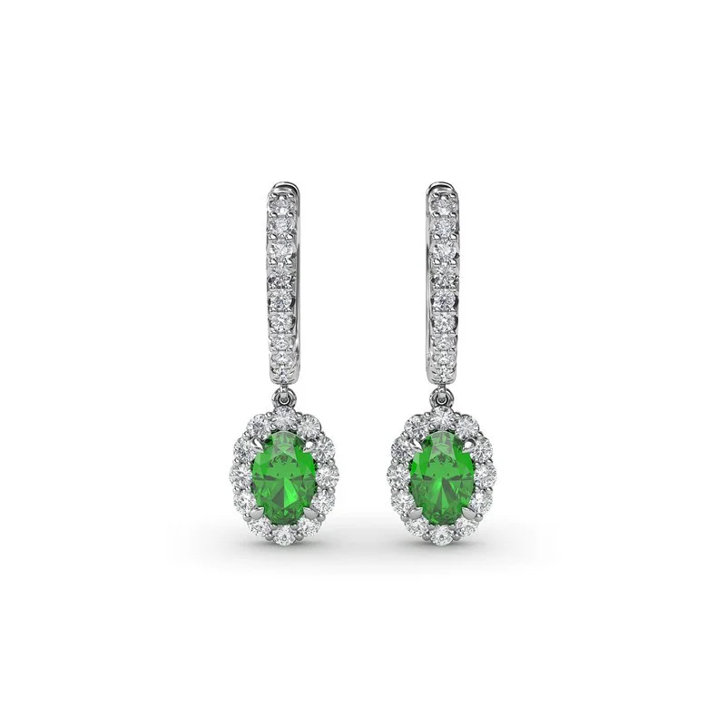 boho style ladies earrings-Dazzling Emerald and Diamond Drop Earrings ER1834E