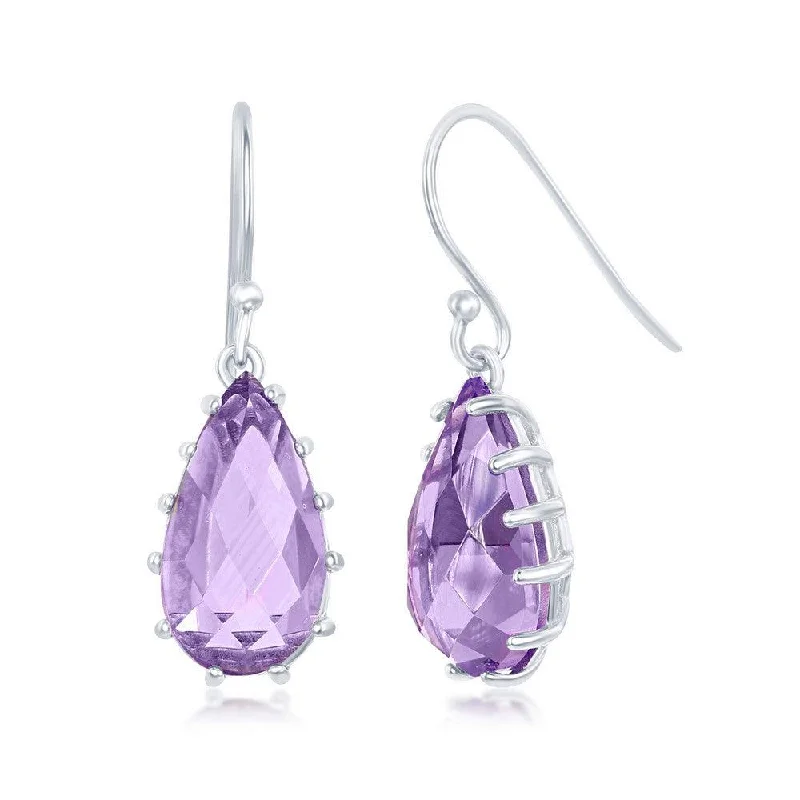 silver multi-layer ladies earrings-Sterling Silver Prong Pear-Shaped 6.16cttw Amethyst Dangle Earrings