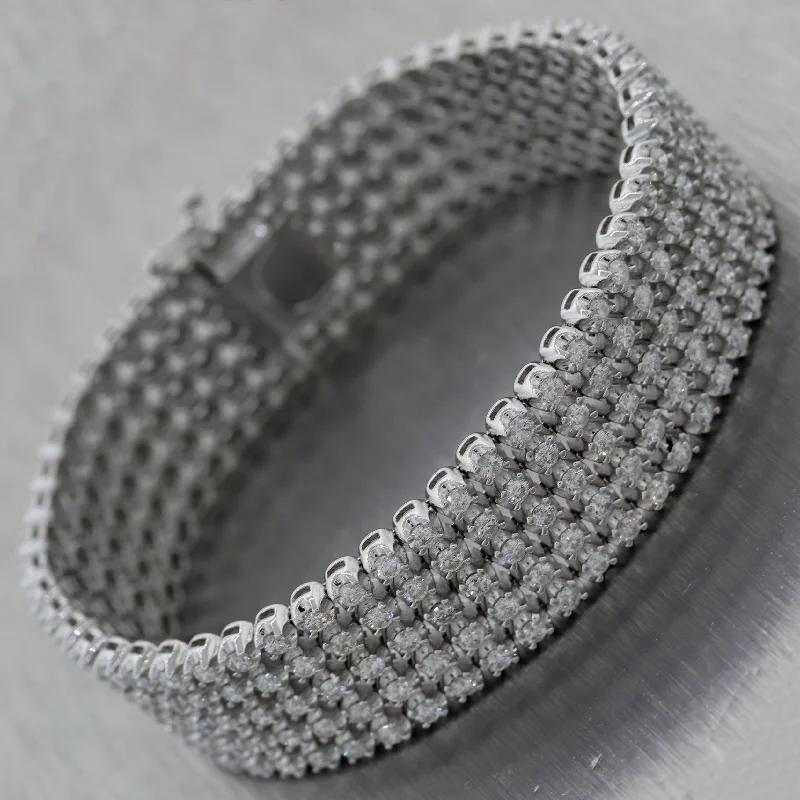 beaded ladies bracelets & bangles-Modern 14k White Gold 5 Strand 13ctw Diamond Bracelet