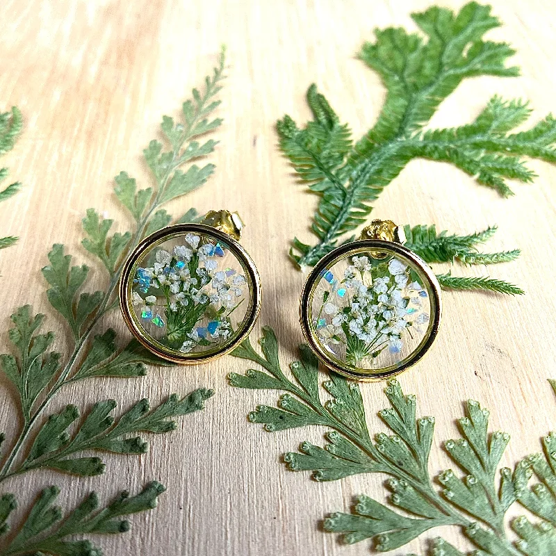 hoop ladies earrings-White Queen Anne’s Lace / Opal Earrings - BG88