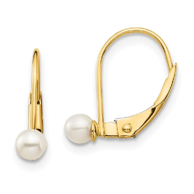 summer beach ladies earrings-Madi K Kid's 14K  3-4mm White Round FW Cultured Pearl Leverback Earrings