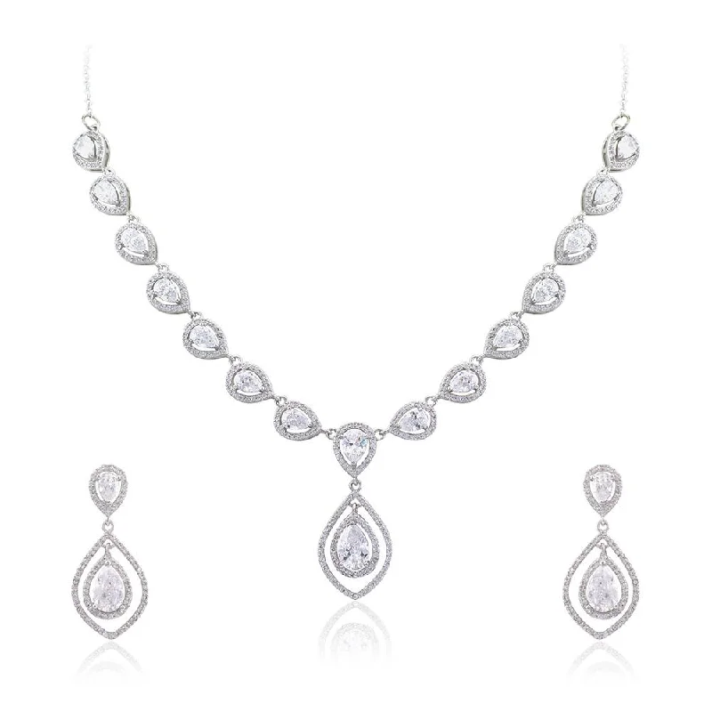 sapphire ladies necklace-21 Nicole Jewellery Rhodium Plated Cubic Zirconia Necklace Set  - NL269