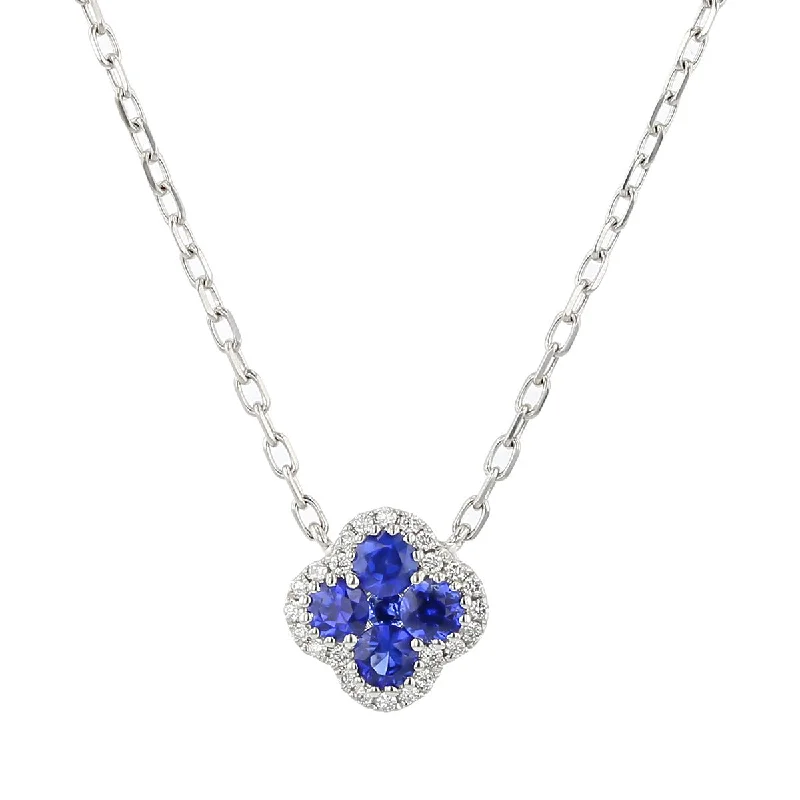 white gold ladies necklace-Sapphire and Diamond Clover Pendant Necklace