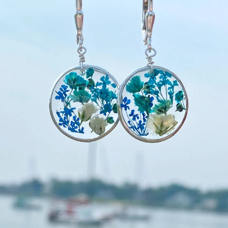 oval moonstone ladies earrings-Seaside Blue Garden Earrings - BG15