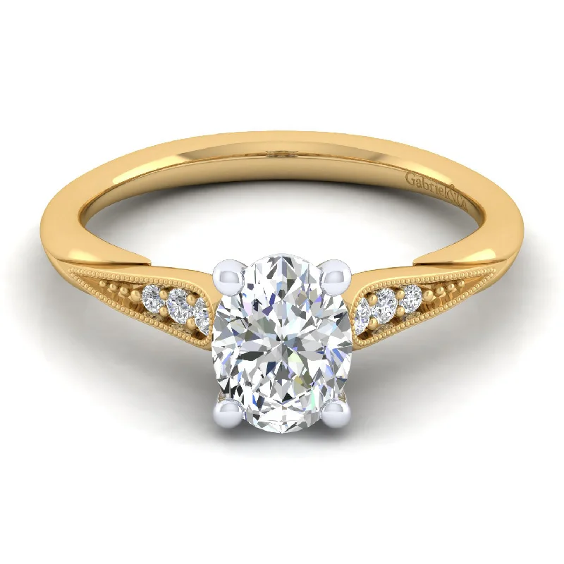 kite-shaped ladies engagement rings-14K White-Yellow Gold Oval Diamond Engagement Ring (Setting Only)