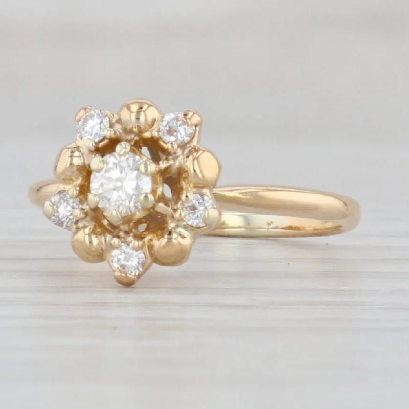 art deco ladies engagement rings-Vintage 0.28ctw Diamond Flower Ring 18k Yellow Gold Size 6 Engagement