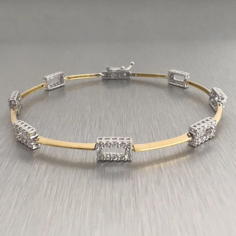 celestial-themed ladies bracelets & bangles-18k White & Yellow Gold Diamond Rectangle Station Bracelet 1.00ctw 7" 6.4g