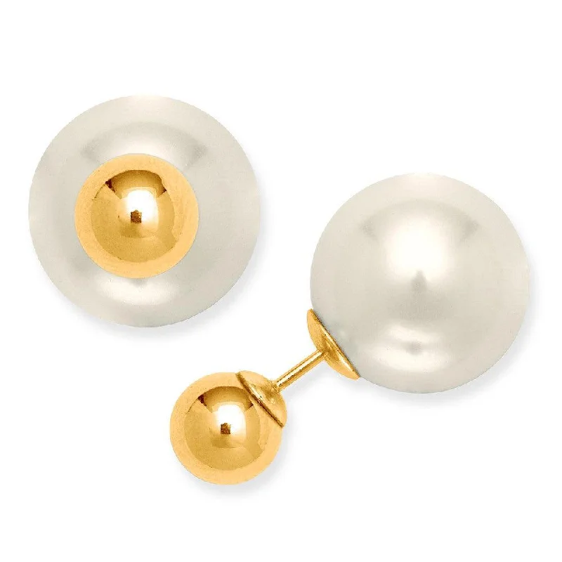 cubic zirconia ladies earrings-Sterling Silver Gold Bead with Pearl Back Earrings