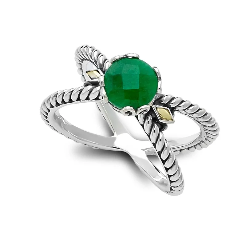 statement ladies ring-Glow "X" Ring- Emerald