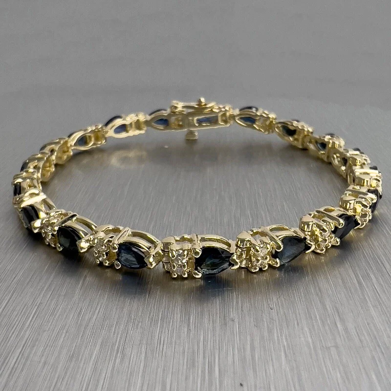 unique statement ladies bracelets & bangles-14k Yellow Gold 3.80ctw Pear Sapphire & 0.45ctw Diamond Tennis Bracelet 7"