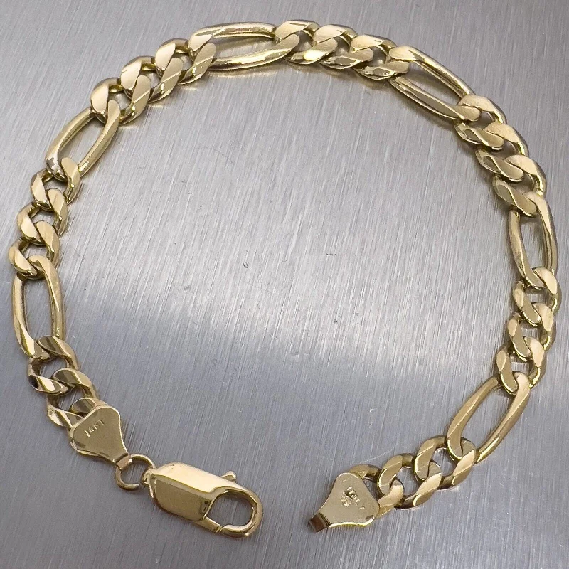 dainty chain ladies bracelets & bangles-14k Yellow Gold Figaro Link Chain Bracelet 8.75" 18.7 grams 8.15mm ITALY