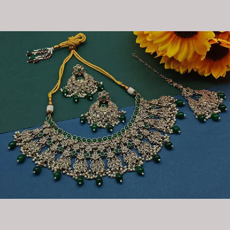 vintage ladies necklace-Manisha jewellery Gold Plated Crystal Stone And Pearl Necklace Set