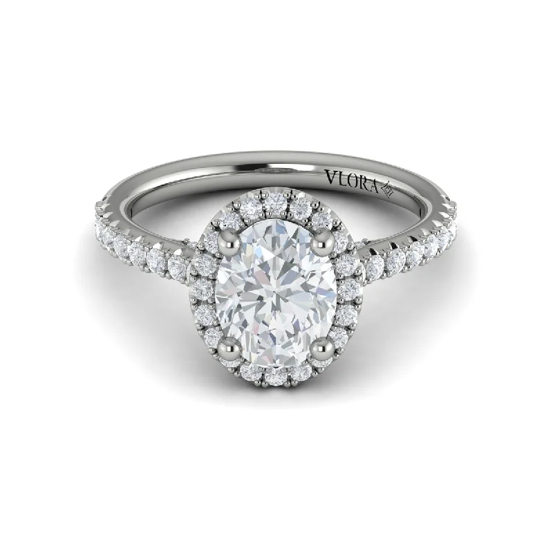 intricate band ladies engagement rings-Vlora 14K White Gold Oval Halo Diamond Engagement Ring