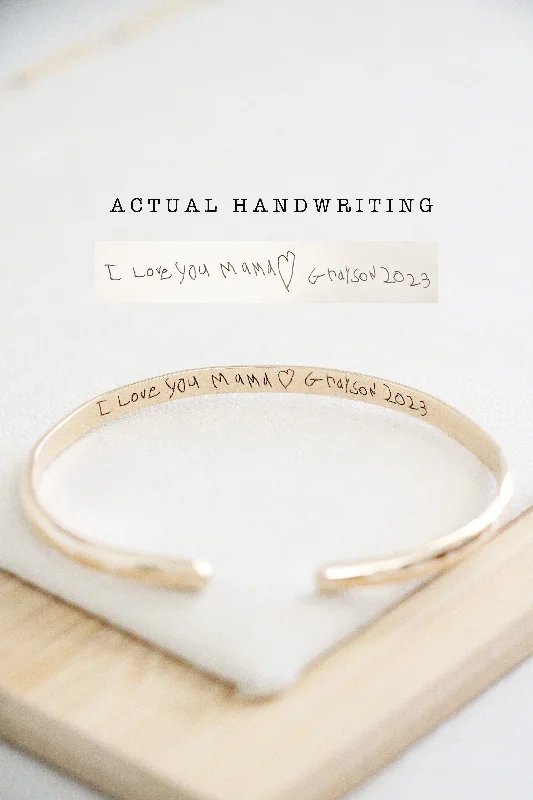 bold chunky ladies bracelets & bangles-handwriting cuff bracelet { silver + gold }