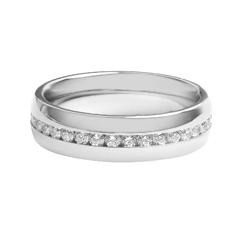 silver ladies ring-Highly Polished Stainless Steel CZ Center Ring / ZRJ4142