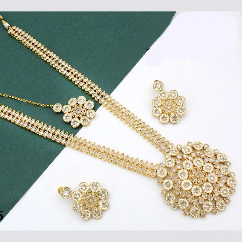 vintage-inspired ladies necklace-Manisha Jewellery Gold Plated Crystal Stone Long Necklace Set