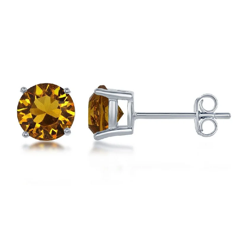 adjustable clip-on ladies earrings-Sterling Silver 6mm Yellow Topaz Stud Earrings