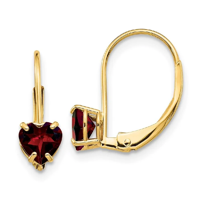 infinity loop ladies earrings-14k 5mm Heart Garnet Leverback Earrings