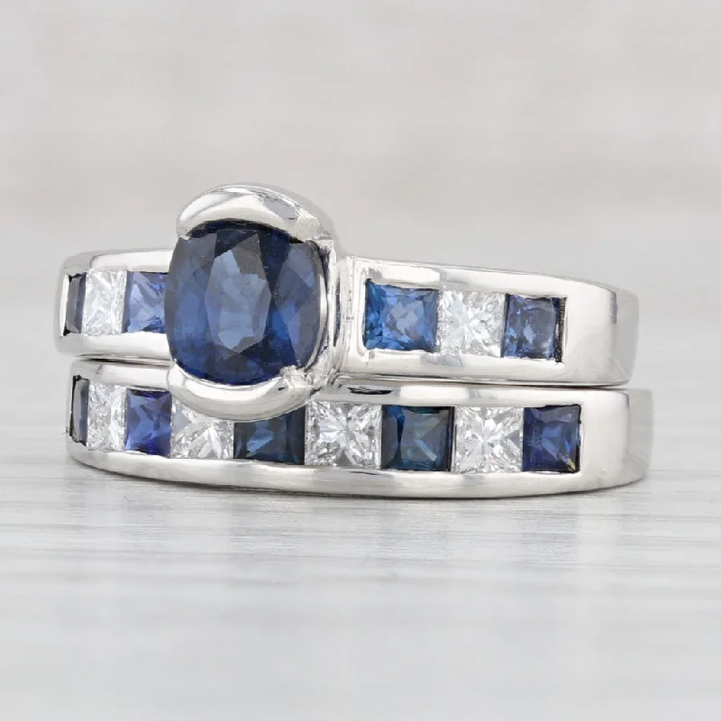 blue sapphire ladies engagement rings-Jabel Blue Sapphire Diamond Bridal Ring Set Platinum Engagement Wedding Band