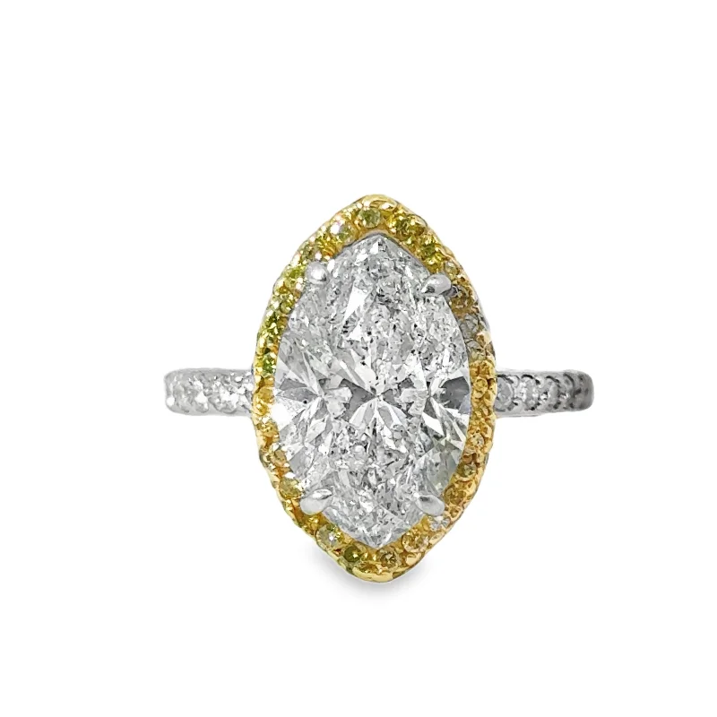 artistic handmade ladies engagement rings-Marquise and Yellow Diamond Engagement Ring