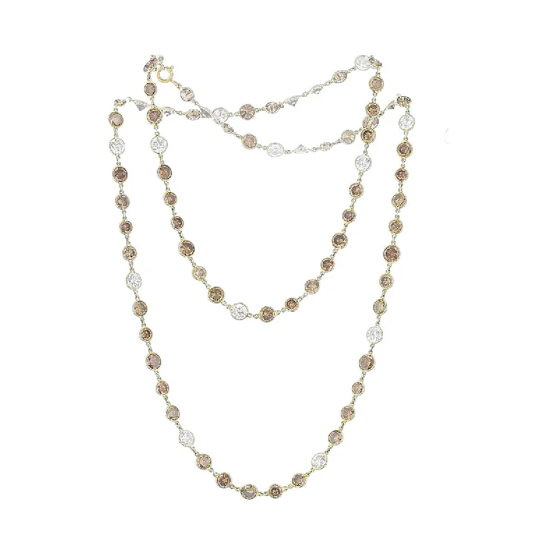 delicate pearl ladies necklace-18K Yellow Gold Brilliant Brown and White Diamond Necklace