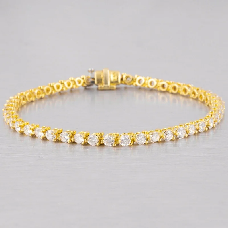 fine gold ladies bracelets & bangles-Modern 18k Yellow Gold 46 Stone F VS1 Diamond Tennis Bracelet 4.60ctw 6.75"