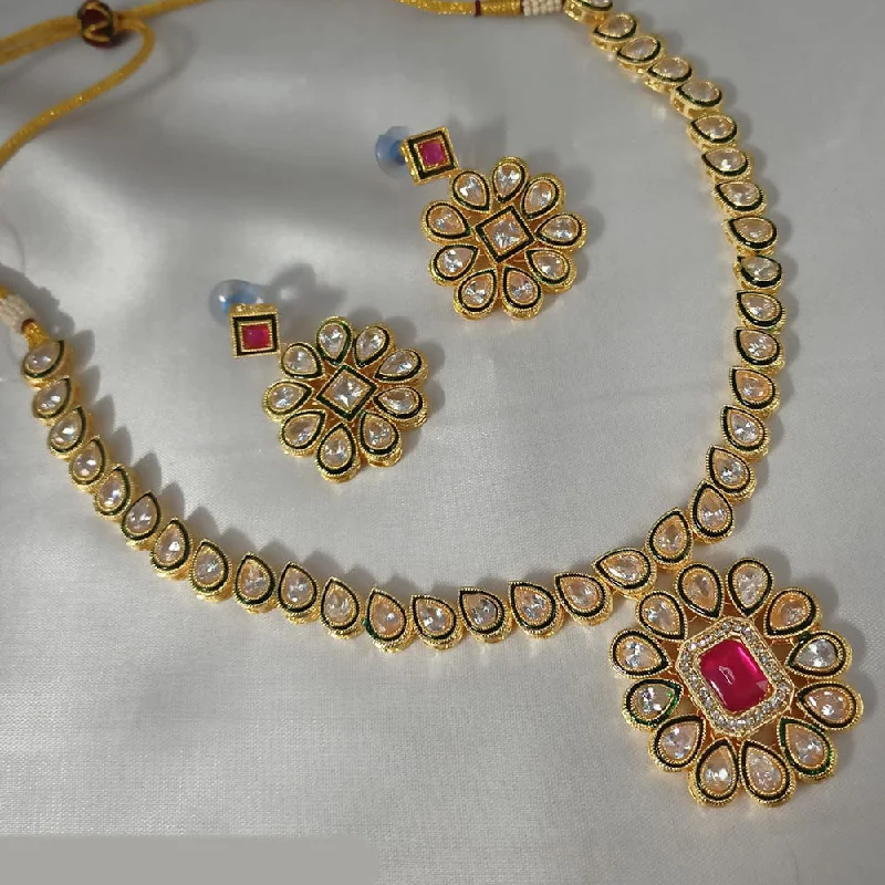 dainty chain ladies necklace-Padmawati Bangles Gold Plated Crystal Stone Necklace Set