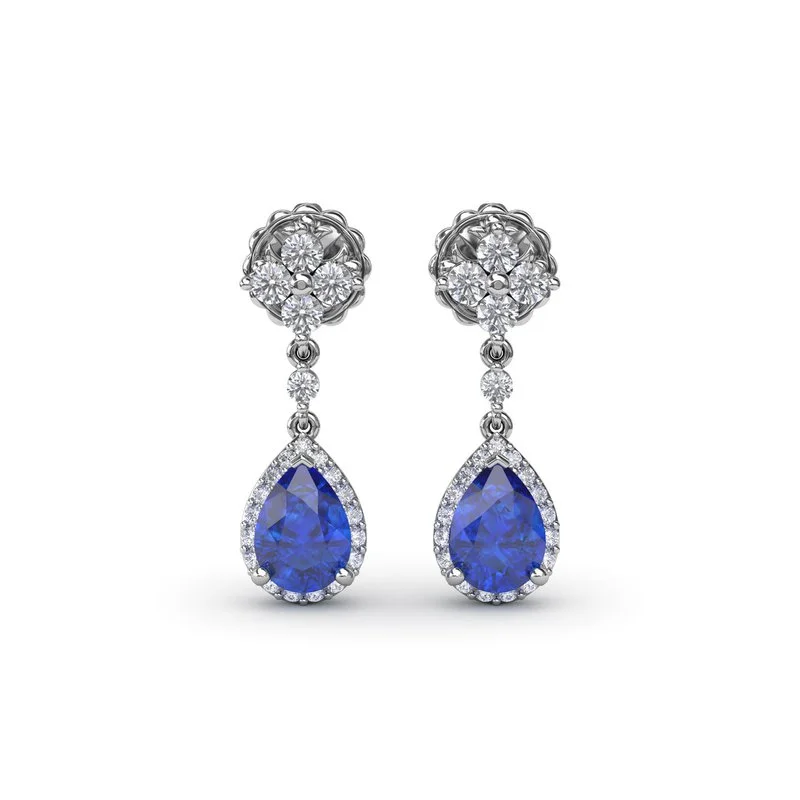 celestial moonstone ladies earrings-Sapphire and Diamond Teardrop Dangle Earrings ER1882S