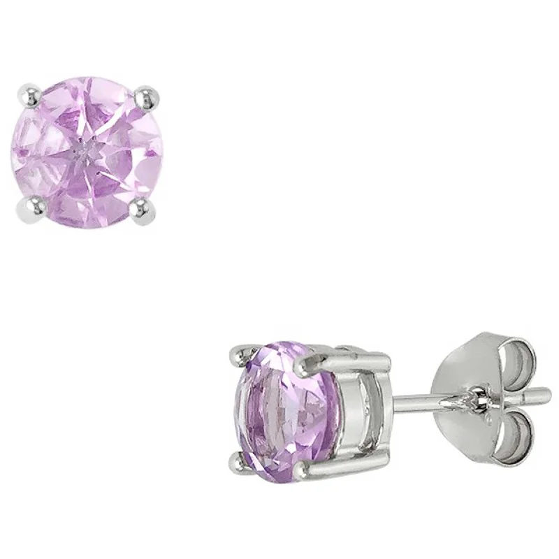 cluster gemstone ladies earrings-Classic Women's Earrings - Sterling Silver 6mm Round Amethyst Gem Studs | D-4567