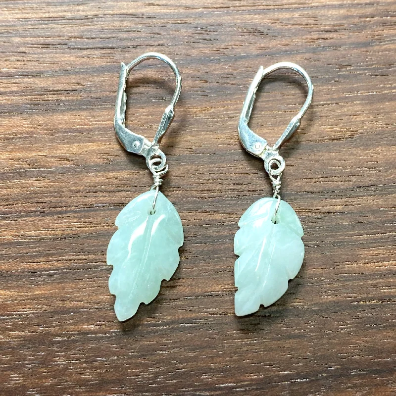 chandelier ladies earrings-Jade Leaf Earrings