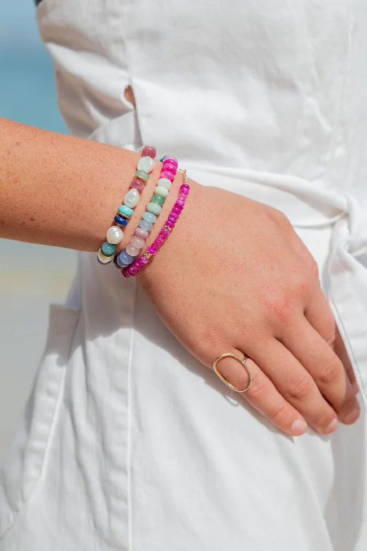 casual chic ladies bracelets & bangles-Sale - Hot Pink Rainbow Moonstone Bracelet - Kekipi