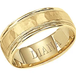 wedding band ladies ring-18K Gold Hammered Finish w/ Millgrain Edge